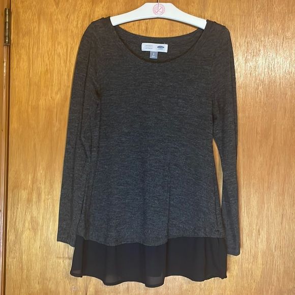 •OLD NAVY•MATERNITY CHARCOAL GRAY LONG SLEEVE TOP BLACK SHEER HEM SIZE SMALL EUC - Picture 3 of 7